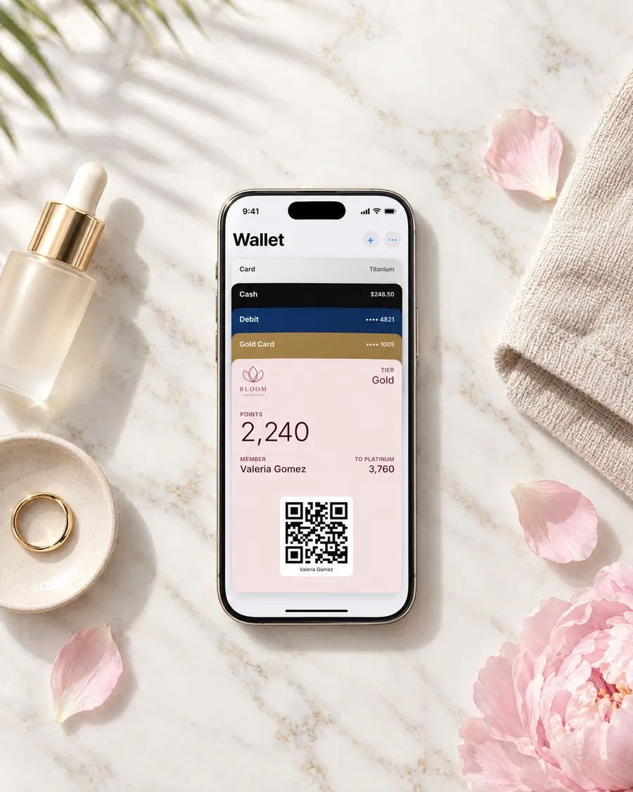 A client adding a med spa rewards card to Apple Wallet